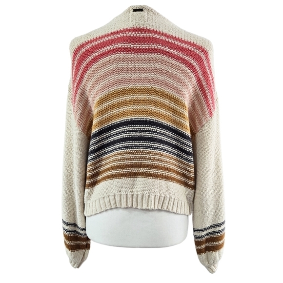 Billabong Multicolor Seeing Stripes Cropped Sweater 100% Cotton Beachy Boho - Picture 2 of 10